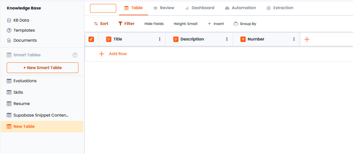 KB Data section showing list of Smart Tables