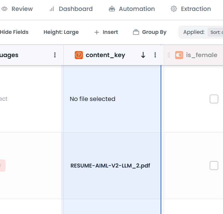 Content Key column