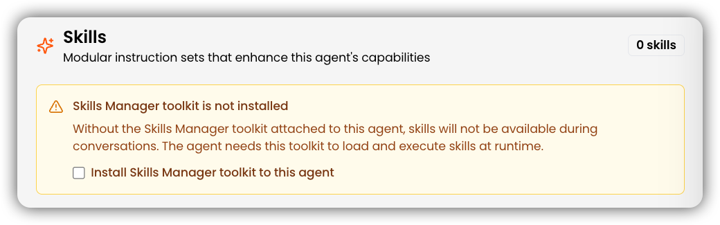 Enable skills from the Skills tab
