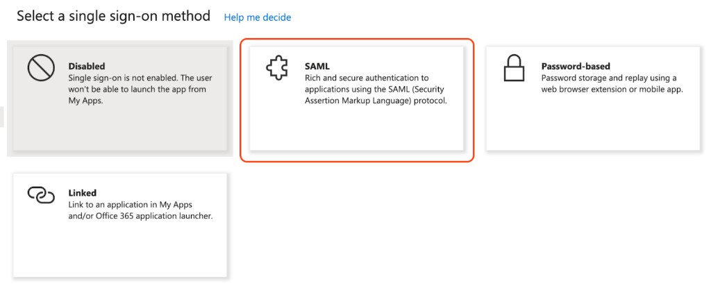 Azure – Select a single sign-on method – SAML