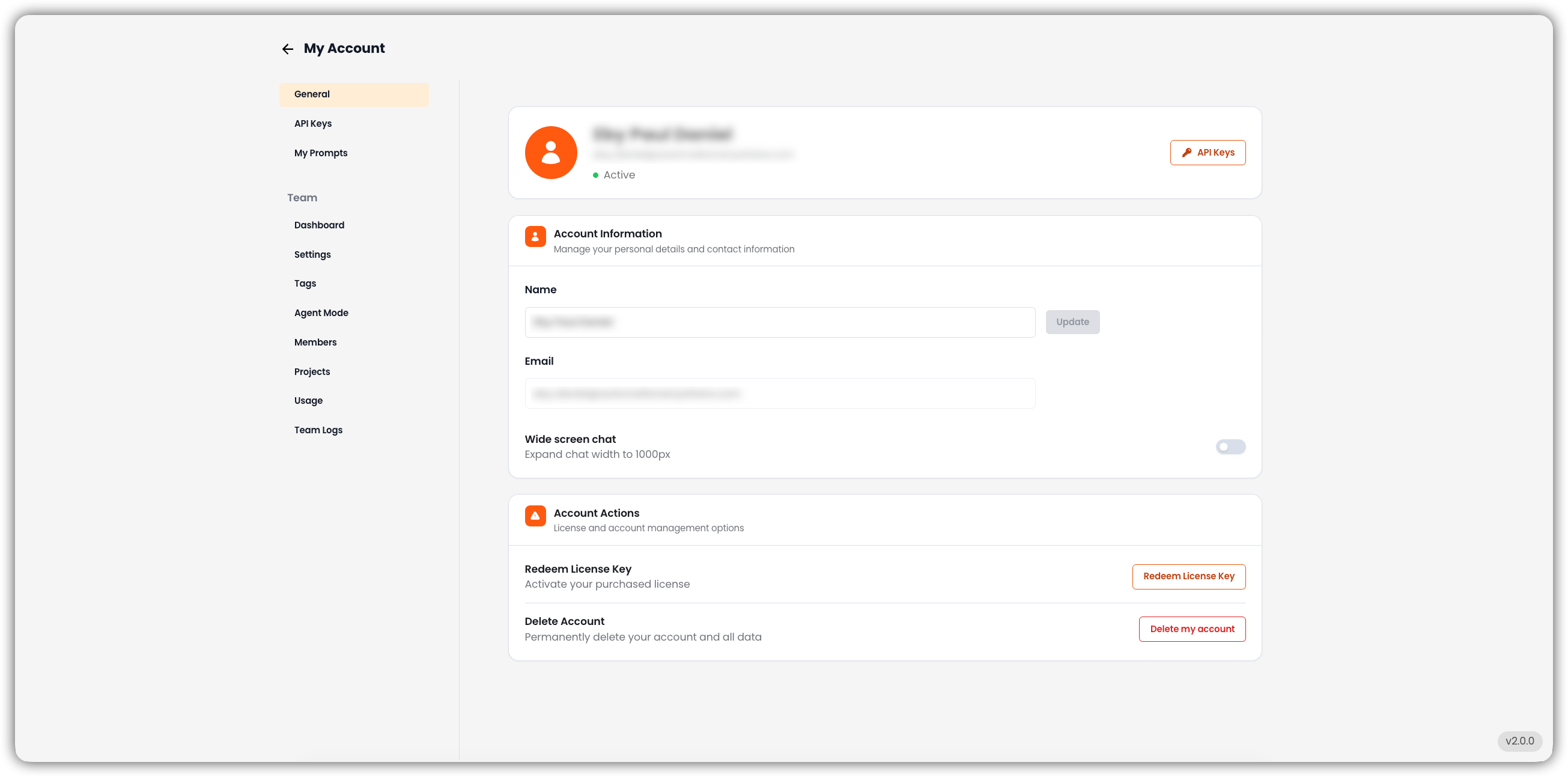 General Tab Interface