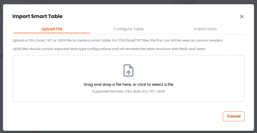 Interface d'importation CSV