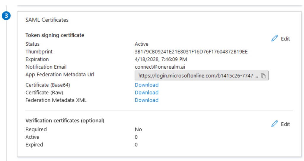 Azure – SAML 인증서 – 앱 연합 메타데이터 Url